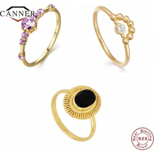 CANNER 100% 925 Sterling Silver Black White Purple Zircon Wedding Ring for Women Rings Female Gold Color Fine Jewelry Anillos