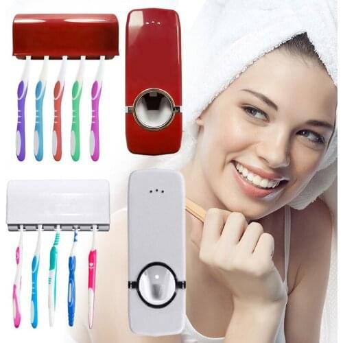 Automatic Toothpaste Dispenser Set Wall Mount Stand Holder Dust-Proof Toothpaste Squeezer Bathroom Accessories