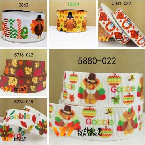 Free shipping 50 yard thanks giving day printed grosgrain ribbon 5880