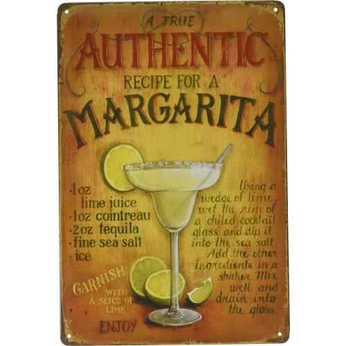 ERLOOD A True Authentic Recipe for a Margarita Tin Sign Wall Retro Metal Bar Pub Poster Metal 12 X 8
