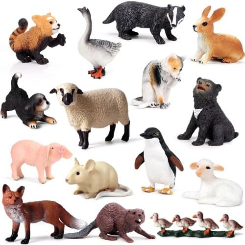 Action&Toys Figure Wild Life Zoo Jungle Farm Animals Model Rooster Goat Duck Otter Kids Educational Toy For Children Gift