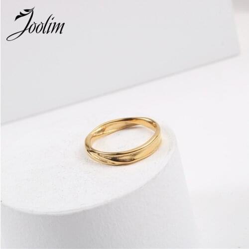 Joolim High End 18K Gold PVD Simple Couple Rings for Women Stainless Steel Jewelry Wholesale