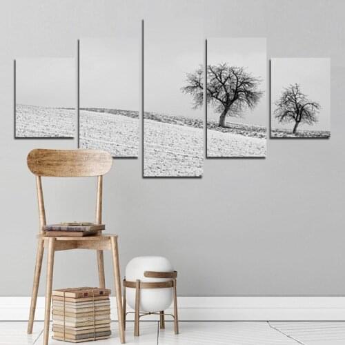Scenery Painting 5pcs White Snow And Tree Poster Decoration Irregular Waterproof Ink Canvas Painting Home Decoration