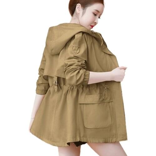 Womens Jackets 2021 New Autumn Hooded Causal Windbreaker Famale Loose Basic Coats Zipper Pocket Jacket Outwears Plus Size