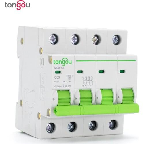 4P 63A MCB AC 240V/400V Curve C Miniature Circuit Breaker with 5 Years Warranty