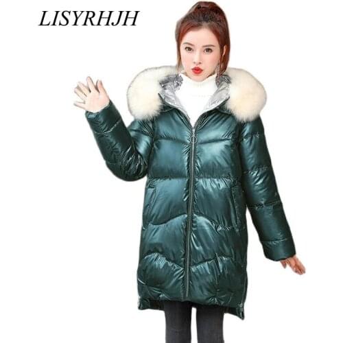 LISYRHJH 2021 Fashion Winter Coat Jacket Womens Hooded Warm Parkas High Quality Glossy Female Long Winter Collection Jacket