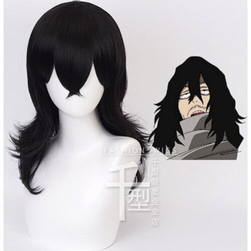 My Hero Academia Boku no Hero Akademia Eraser Head Cosplay Wig Synthetic Hair Halloween Costume Long Wave Black Hair Wigs