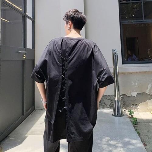 Short sleeve Yamamoto dark loose three-dimensional irregular splicing design t-shirt cut summer mens top Drawstring