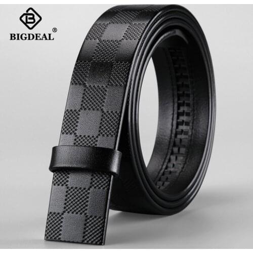 Mens Belt 100% Cowhide Belt Strap No Buckle Genuine Leather Belts Automatic Buckle Belt for Men Without Buckle High Quality