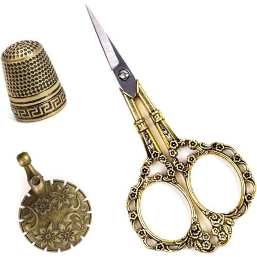 3pcs Vintage Stainless Steel Sewing Kits Scissors Thimble Metal Thread Cutter DIY Sewing Tools Sewing accessories