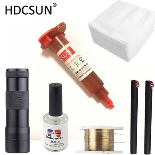 NEW 6 in 1 LOCA UV glue tp-2500 with Glue Remover Dispergator Screen glue Golden Cutting Wire and clean clothes wipes 9LED lamp