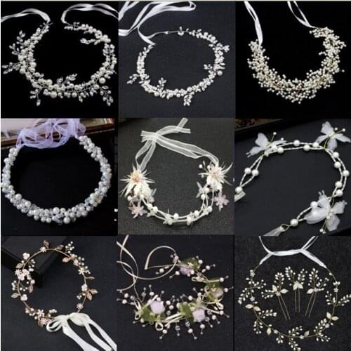 Flower Pearl handmade headdress Hairband Bridal wedding hair Head Piece Bride Women Party Jewelry accessories headband hair band