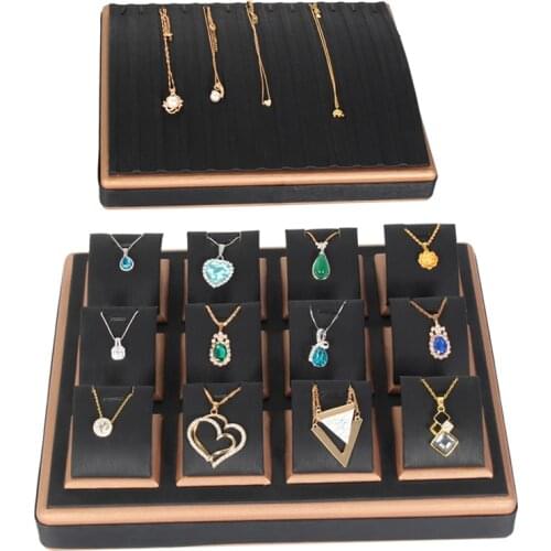 TA MINGREN Wholesale Black and Brown Pu Leather Jewelry Necklace Pendant Chain Organizer Trays