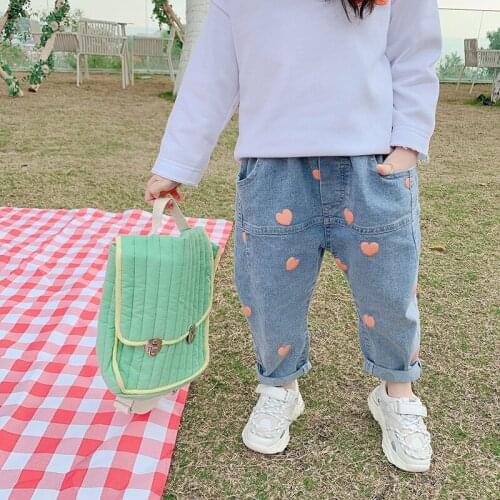 Autumn new baby print small love pattern loose trousers boys and girls all-match jeans