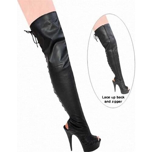 Sexy fish mouth 15 cm high heels with knee-high boots appeal conical with boots, pole dancing