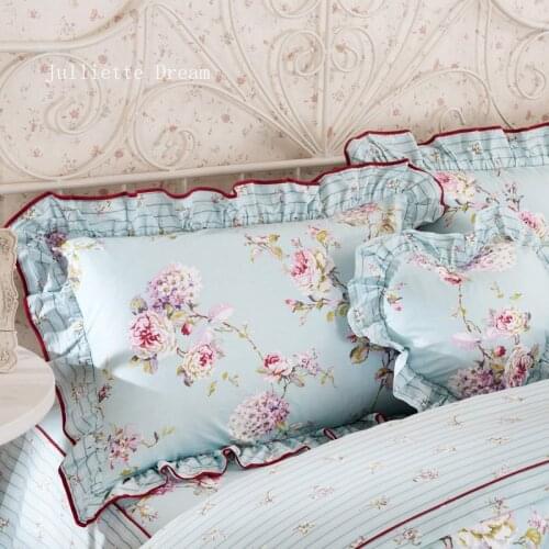 Hot pastoral pillow case Ruffle home decor princess pillowcases christmas pillow cases pillow sham flower pillowcase print 2pcs