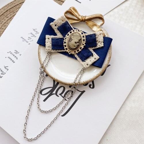Retro Fabric Bow Tie Brooch Korean Fashion Beauty Head Tassel Collar Pins Corsage Fashion Jewelry Shirt Clothing Accessories