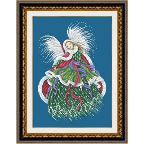 Christmas magic cross stitch kit fairy beads pattern design 18ct 14ct 11ct denim blue canvas embroidery DIY needlework
