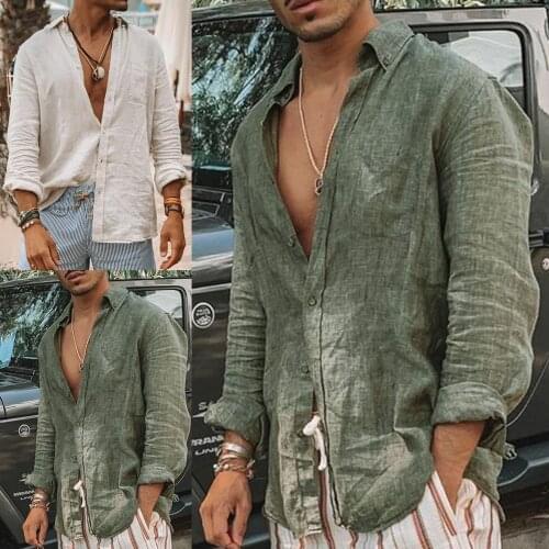 Spring Casual Long Sleeve Striped Shirts Men Fashion Loose Turn-down Collar Button Tops Cotton Linen Shirt Male Streetwear 2021