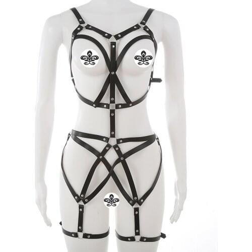 Sexy Full Body Harness Belt Garter Leather Bra Harness Bandage Women Lingerie Garter Belt Punk Goth Suspenders Straps BdsmErotic