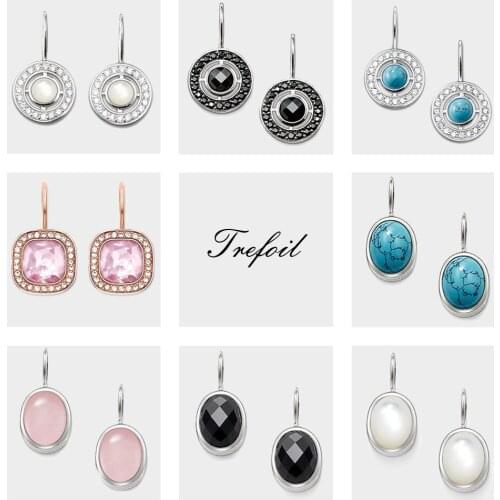 Oval Square Ornament Swan Neck Drop Dangle Earrings,2019 CZ Fashion Jewelry Trendy 925 Sterling Silver Gift For Women Girl