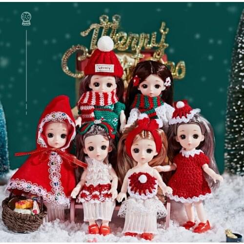 1/12 Christmas Style BJD Doll 6 Inch Mini 13 Joint Movable Merry Christmas Dress up Makeup BJD Doll Toys For Girl Christmas Gift