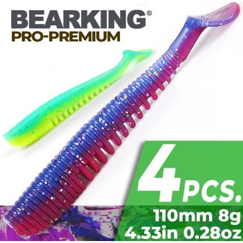 BEARKING Awaruna 110mm 8g 4pcs/bag Artificial soft Lures Fishing Worm Silicone Bass Pike Minnow Swimbait Jigging Plastic Baits
