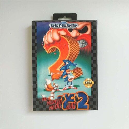 Soniced Game the Hedgehog 2 - USA Cover With Retail Box 16 Bit MD Game Card for Sega Megadrive Genesis Video Game Console