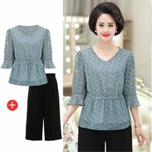 Large size tracksuit for women T-shirt womens summer 2020 middle age loose top thin fat half woman suit