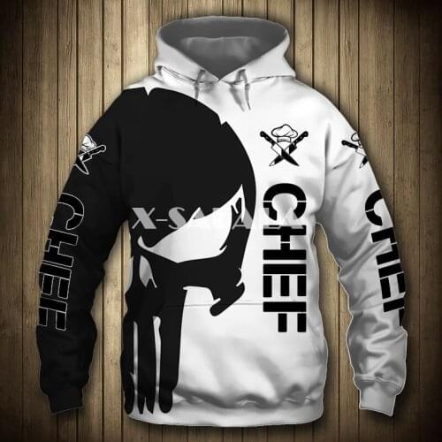 Chef Punisher Skull Black 3D Full Print Size Hoodie Man Women Harajuku Outwear Zipper Pullover Sweatshirt Unisex6