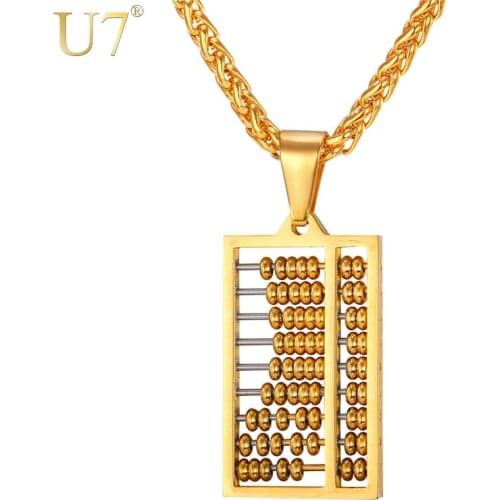 U7 Abacus Necklace Gold Color Stainless Steel Ancient China Counting-frame Necklaces & Pendants For Men/Women Gift Jewelry P762