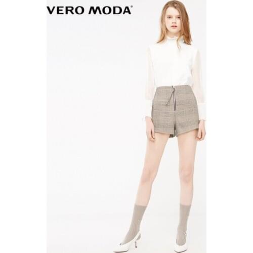 Vero Moda Womens Office Plaid Fabric Zipper Lace Up Shorts | 319315521