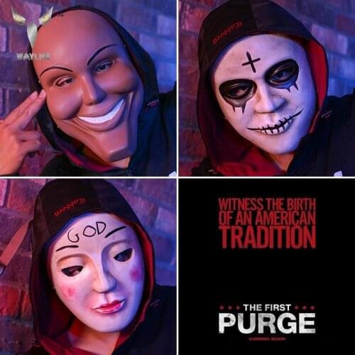 WAYLIKE The Purge Film Resin Mask Masquerade Halloween Cosply Costume Full Face Masks Horror Movie Audlt Party Props