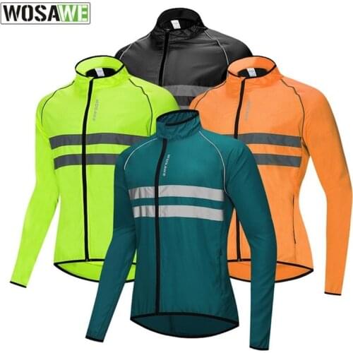 WOSAWE Thin Mens Cycling Jacket Reflective Windproof Road Mountain Bike MTB Wind Jacket with Pocket Running Bicycle Windbreaker
