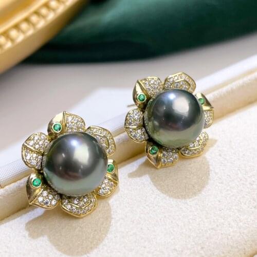 XX204Pearl Earrings Fine Jewelry 925 Sterling Silver 8mm Nature Sea Water Tahiti Pearls Stud Earrings for Women Fine Presents