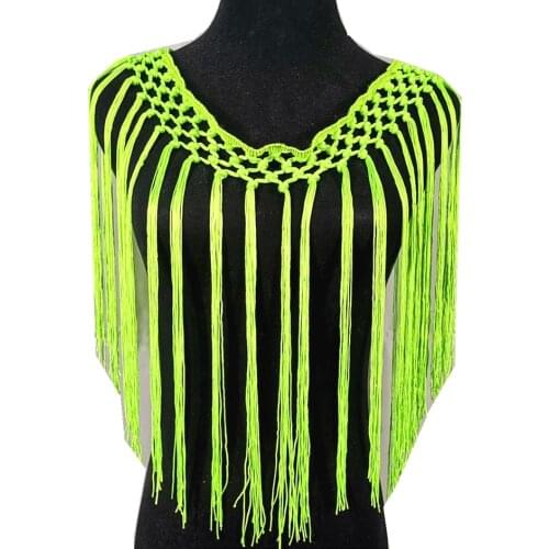 YACKALASI Latin Fringe Tassel Knot Fringes Fluroence Pink Green Dress Macrame Lace Samba DanceWear Trimming Sewing Trims 32cm
