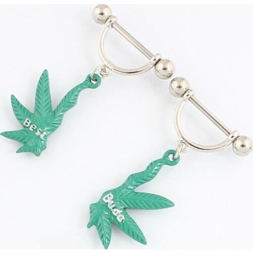 Body jewelry 2 pieces/lot Body Piercing jewelry Nickel-free Nipple ring maple leaf best buds 14G 316L surgical steel piercing