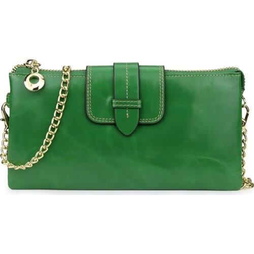 Genuine Leather Wallet Female Coin Purse Women Clutches Bags Money Clutch Bag Card Holders High Capacity shoulder bag with chain