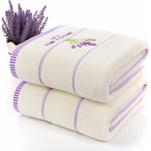 High quality Lavender Purple White Cotton towel set serviette de bain 1pc bath towel 1pc face towel For Adults/Child 2pcs/set