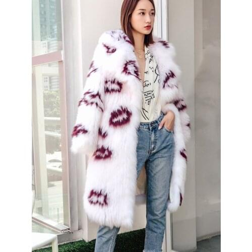 Women real fox fur overcoat red lips weave fox fur female coat siut collar lapel plus long warm thin thick outer clothing