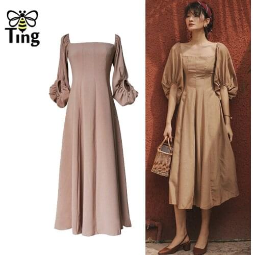 Tingfly Victorian Vintage Elegant Dress Lantern Sleeve Women Summer Casual Midi Long A Line Dresses Retro Frocks For Lady Street