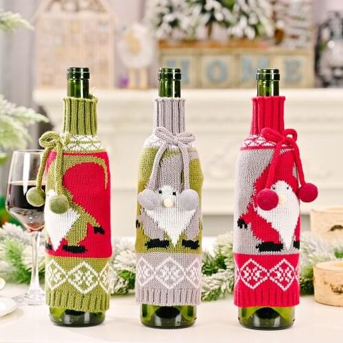 1pcs Christmas Ornaments Knitted Yarn Ball Red Wine Bottle bag Champagne Bottle Cover Table Dress Up