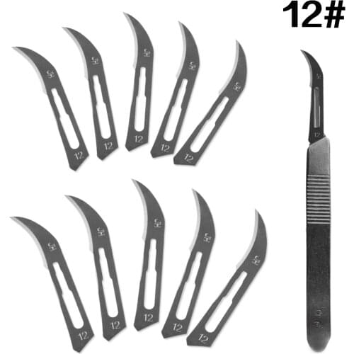 10Pcs Sculpting Blades with 1Pcs Scalpel Knife 10# 11# 12# 15# Animal Surgical Knife Wood Carving Pen PCB Carving Knife