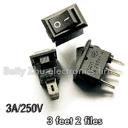 100PCS/LOT Rocker Switch Black 3 feet 2 files rocker switch 15MM * 10MM 3A / 250V