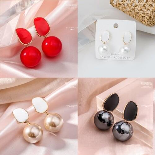 2021 Korean Version Of Pink Pearl Pendant Earrings, Black Pearl Earrings, Classic Retro Style