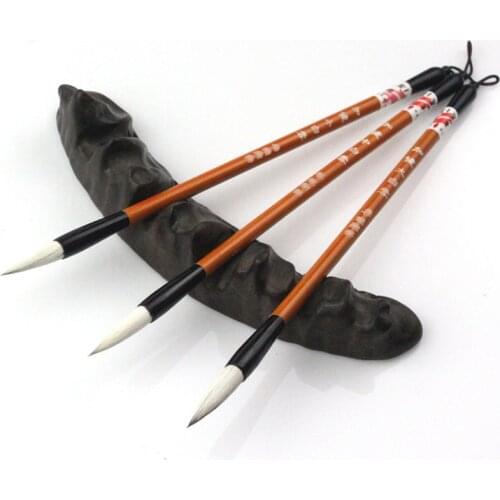 3PCS White woolen Hair Chinese Japanese Calligraphy Brush Pen Set Art for Office School Darwing Supplies