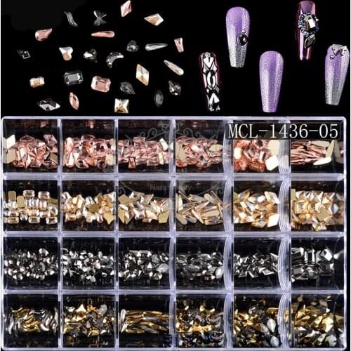 Swarovsky 24 Grids & 480Pcs Crystal Rhinestone Diamond Gem 3D Glitter Nail Art Decoration Shiny Stones