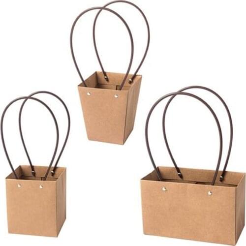 5pcs Kraft Paper Flower Bag With Handle, Waterproof Flower Bag Gift Bag Used For Wedding Birthday Valentines Day Family Party D