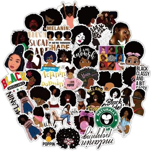 50PCS Hot Fashion Inspirational Black Girl Melanin Poppin Sticker For DIY Luggage Laptop Skateboard Motorcycle Decal Stickers