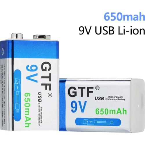 9V 6F22 Micro USB Battery PPP3 650mAh Rechargeable USB Lithium Battery for Smoke Alarm Wireless Microphone Guitar EQ Intercom